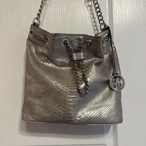 Michael Kors Silver Bucket Bag Purse in Snakeskin